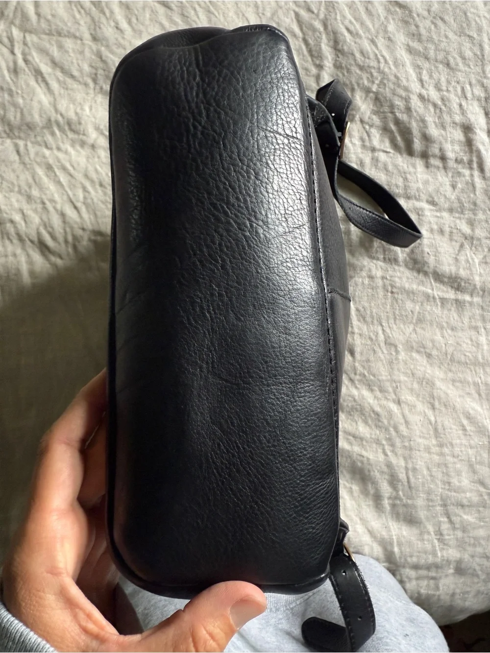 Margot Kimmie Black Pebbled Leather Backpack Gold Hardware